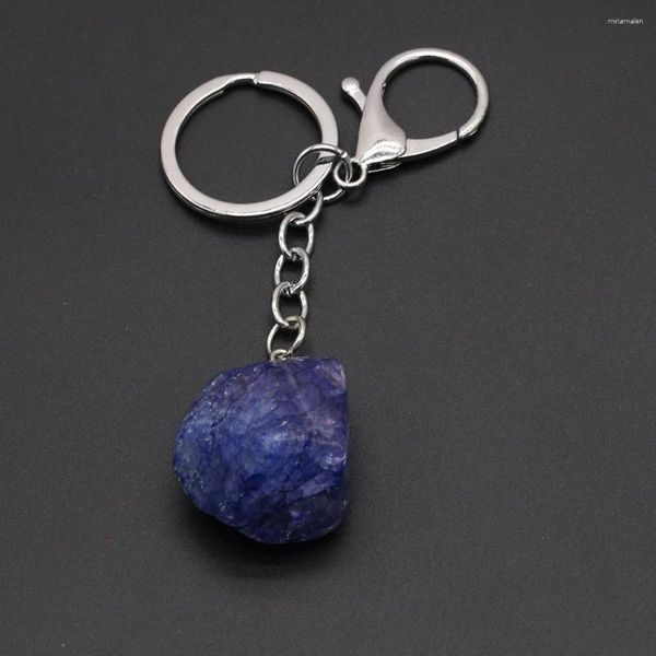 Porte-clés en pierre de cristal naturel irrégulier, Quartz Rose, Agate bleue, chaînes de guérison pour bricolage, porte-clés de voiture, 25x35mm