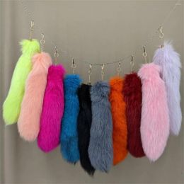 Keychains Natural Fur Tail Keychain Furry 2024 Chic Y2K Beautiful Accessoire Lengte 46cm auto voor vrouwen