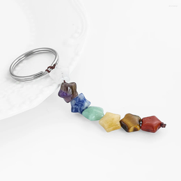 Porte-clés Gemmes naturelles Pentagramme Gland Porte-clés Sept couleurs Quartz Bijou de guérison Reiki Pendentif Sac à dos de voiture Porte-clés Cadeaux pour amis