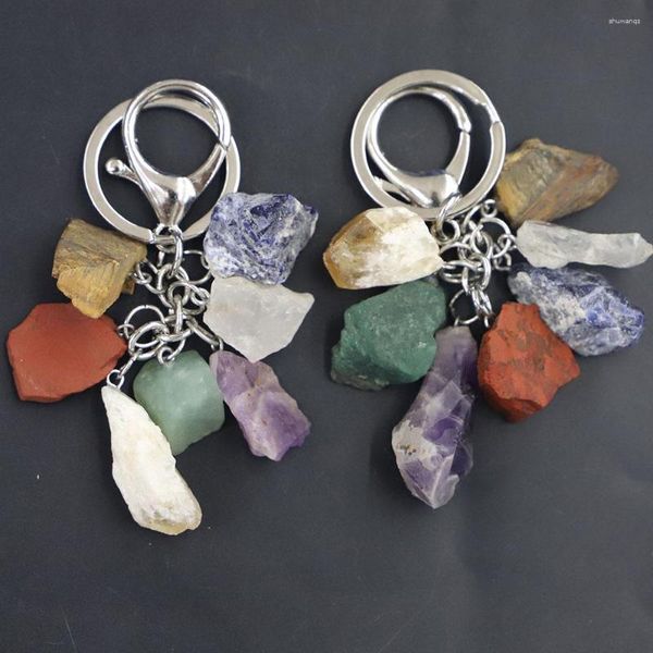 Keychains Stone de gravier naturel 7 Chakra Pray Keynchain Multicolor Yoga guérison Fashion Car Key Chain Ring Heart Pendants 1pcs Wholesale