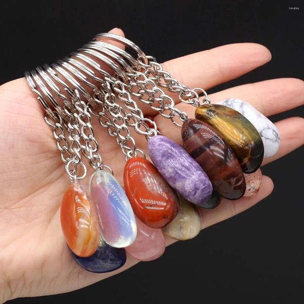 Porte-clés minerai brut naturel porte-clés gemme Reiki guérison Quartz Agate Citrine pierre irrégulière pendentifs charmes bijoux à bricoler soi-même faisant l'accessoire