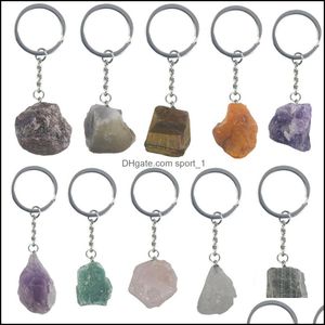 Keychains Natural Rough Stone Quartz Keychain Ring voor vrouwen Handtas Hangle Car Key Holder Mineral Keyring Jewelry D Dhseller2010 DHXPH