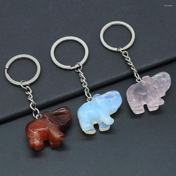 Porte-clés Naturel Pierre Semi-précieuse Éléphant Porte-clés Chaîne Pendentif Quartz Rose Oeil De Tigre Pour Bijoux DIY MakingHomeDecoration