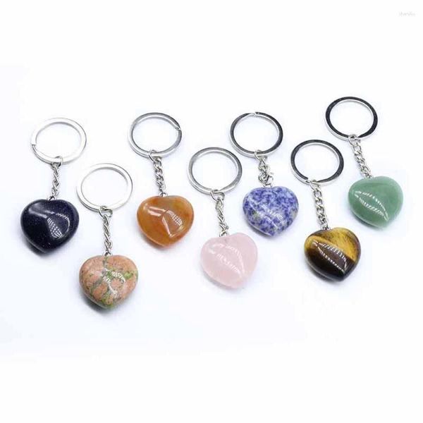 Porte-clés en pierre semi-précieuse naturelle, en forme de cœur, cristal rose, opale, pendentif, accessoires, chaîne, bijoux, cadeau