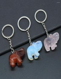 Keychains Natural Semiprecious Stone Elephant Key Ring Chain Pendant Rose Quartz Tiger Eye for DIY Bijoux MakehomeDecoration4340433