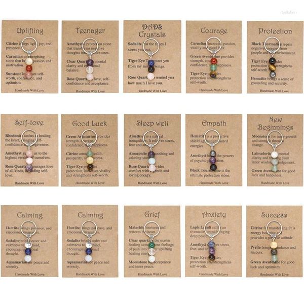 Keychains Perles de pierre naturelle Anneau clé Chakras Guérison Crystal Chain de support de clés Metal Sacs Keychain Sacs Pendante ACCESSOIRES DIY PRENDANTS