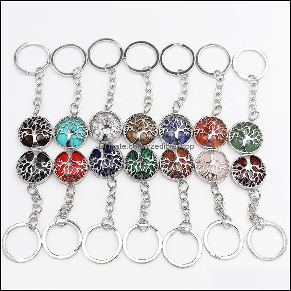 Keychains Stone Crystal Cl￩ Cleanes de cl￩s Hands Hands Handder Tree of Life Kechechains Colonne hexagonale Pendum Amet Real Agates Dhseller2010 DHRJ8