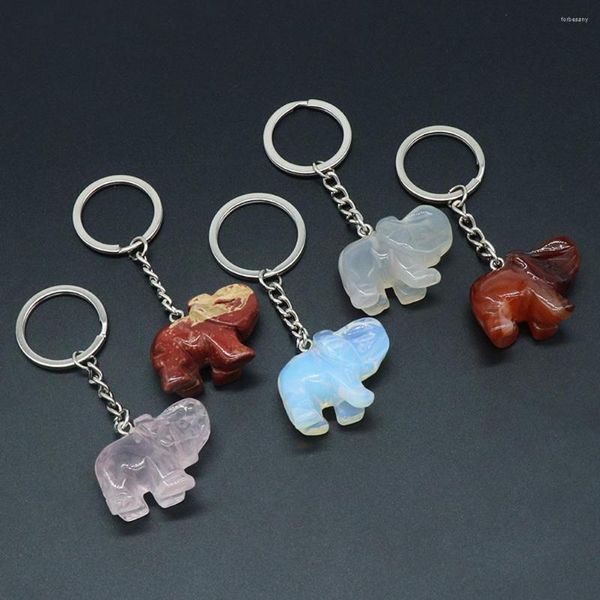 Llaveros con forma de elefante de piedra Natural, cartera para llave de coche, bolso de mujer, accesorios de decoración, joyería, llavero de acero inoxidable, regalos