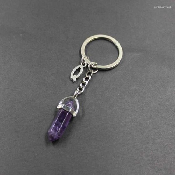 Porte-clés pierre naturelle colonne hexagonale porte-clés Quartz Mix A-Z lettre porte-clés cristal rose Reiki Chakra porte-clés pour clés voiture