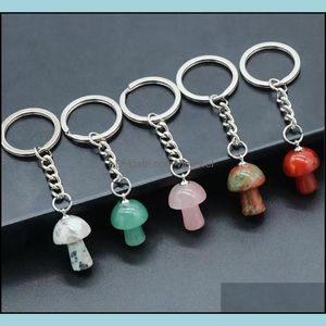 Keychains Natural Stone Key Chain Ring Mushroom Hanger Keychains schattig mini -standbeeld Charms Keychain Lovely Keyring voor Car Ba Vipjewel Dhotj