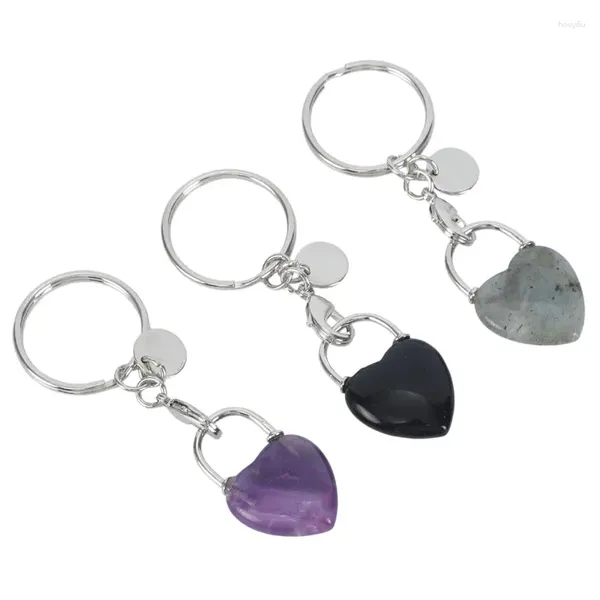 Porte-clés en pierre naturelle, porte-clés de guérison, serrure en cristal, charme Reiki Chakra, support à quartz, bijoux pour femmes et hommes