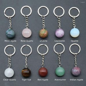 Porte-clés en pierre naturelle, pendentif boule ronde, agate améthyste, quartz rose, décoration de sac à main, accessoire de fabrication de bijoux à faire soi-même