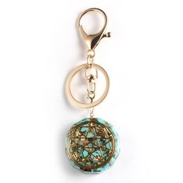 Keychains Stone Natural Orgonite Energy Pendant TurQuois Turquois Chip Gravel Orgone Amulet EMF Protection des clés