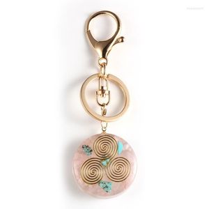 Keychains Stone Natural Pink Crystal turquoises Chip Gravel Orgone Key Rings Pendant Orgonite Energy Gener Amulet Keychain Balance Jewelry
