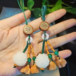 Keychains Natural White Jade Bodhi Seed Carving Lotus Mobiele telefoon Hanger Peach Pod Keychain voor mannen en vrouwen