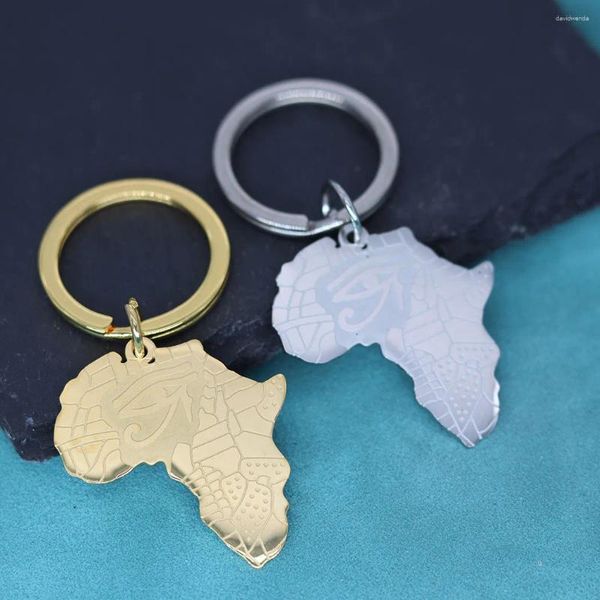 Keychains Ojos egipcios africanos de Horus África Mapa Men Costilería Mujeres Caqueta de llave de acero inoxidable Egipto Joya de regalo