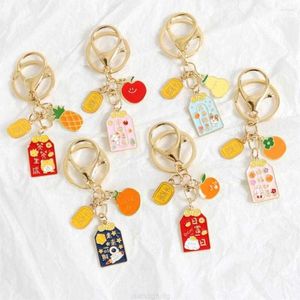 Keychains Nedar Fruit mignon Keychain Ananas Pierre poire Orange Persimmon Émail Chaîne Keyl