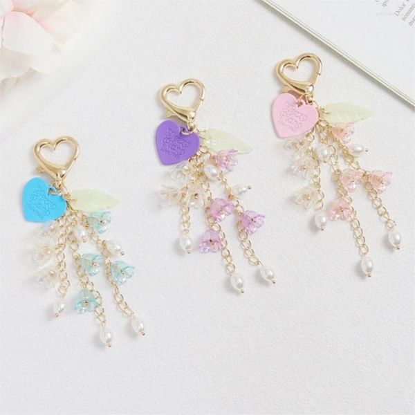 Porte-clés Nedar Amour Coeur Pendentif Porte-clés Fleur Porte-clés Pour Femmes Filles Sac À Main Accessoire DIY Bijoux Perle Gland Porte-clés Cadeaux