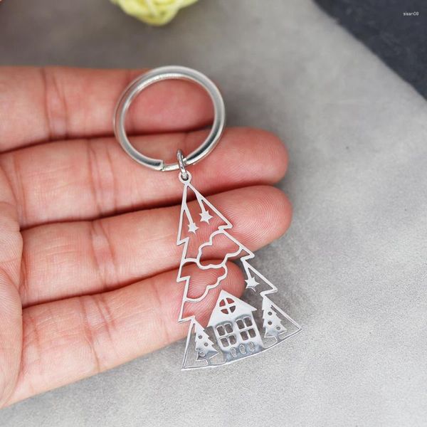 Keychains Nedar en acier inoxydable étoile des pendentifs d'arbre de Noël porte-clés pour femmes enfants de Noël