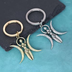 Keychains Nedar Triple Moon Goddess Key Chain Pendant Spiral Fertility Keyring Pagan Wiccan Jewelry Witch Keychain pour hommes femmes