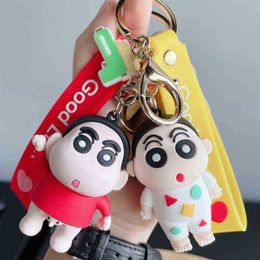 Keychains nieuwe mode schattige crayon shinchan driedimensionale sleutelhanger creatieve cartoon mobiele telefoon handtas auto hanger Fun Keychain T220909