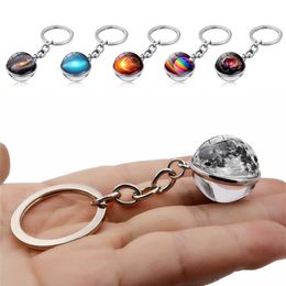 Keychains Nieuw zonnestelsel Planet Keyring Galaxy Nebula Space Keychain Moon Earth Sun Art Picture Dubbele zijglas Ball Key Chain