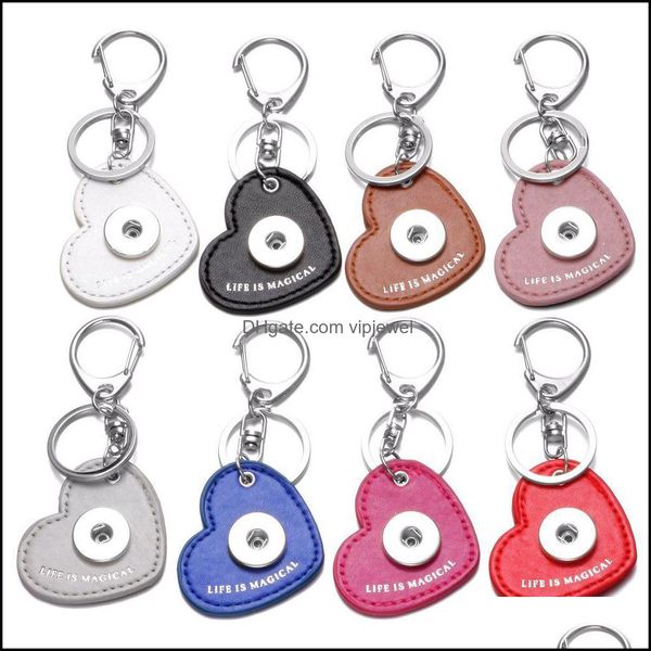 Porte-clés Noosa Coeur Colorf Pu Cuir Snap Porte-clés Simple Fit Diy 18Mm Boutons Unisexe Sac De Voiture Porte-clés En Gros Fo Dhseller2010 Dh3Sw