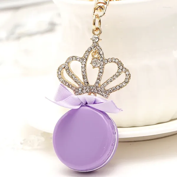 Llaveros Novedad Rhinestone Crown Cake Macarons Llavero Llavero de coche Charm Mujeres Bolso Bolso Llavero Anillo Titular Amigos Regalo R208