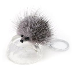 Keychains originele pluizige bont pompom hedgehog sleutelhang vrouwen schattige natuurlijke mink pompon sleutelhanger tas auto charme trinket sieraden cadeauchains