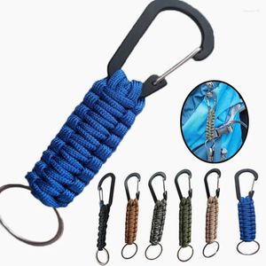 Sleutelhangers Outdoor Camping Sleutelhanger Ring Roestvrij stalen sleutelhanger Militaire karabijnhaak Survival koord Nylon touw Sleutelhangers Gereedschap Accessoires