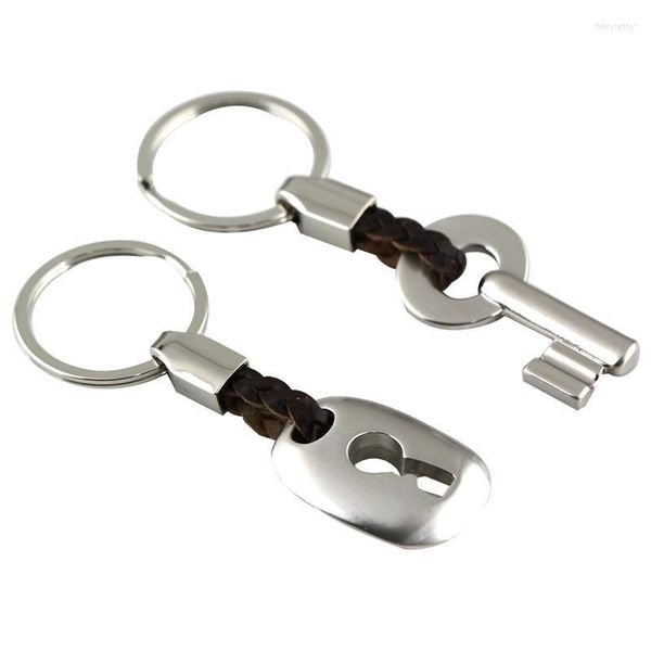 Porte-clés pcs couple porte-clés créatif mode cuir porte-clés anneau porte-clés serrure cadeau porte-clés Fier22