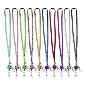 Porte-clés pcs strass longes brillant rétractable collier badge bobine lanière cristal ID porte-clés dame porte-clésporte-clés