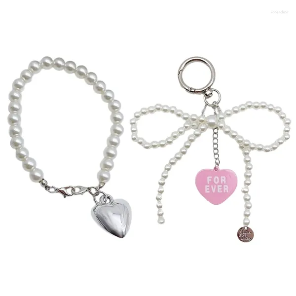 Keychains Pearls Phone perle lonyard coeur coeur bowknot pendent bracelet bracele