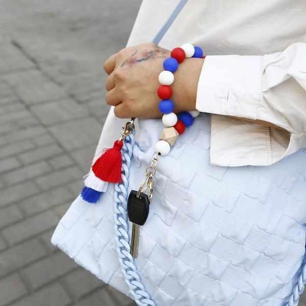 Porte-clés pendentif fait à la main artisanat breloque fête de l'indépendance clé de voiture ornement femmes anneau Style National porte-clés corde à main