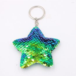 Porte-clés pentagramme paillettes porte-clés pendentif coloré poisson échelle réfléchissant étoile femmes fête d'anniversaire accessoire cadeau