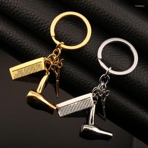 Porte-clés personnalité alliage sèche-cheveux ciseaux peigne forme coiffeur porte-clés mode bijoux pour femmes hommes voiture sac à dos accessoires