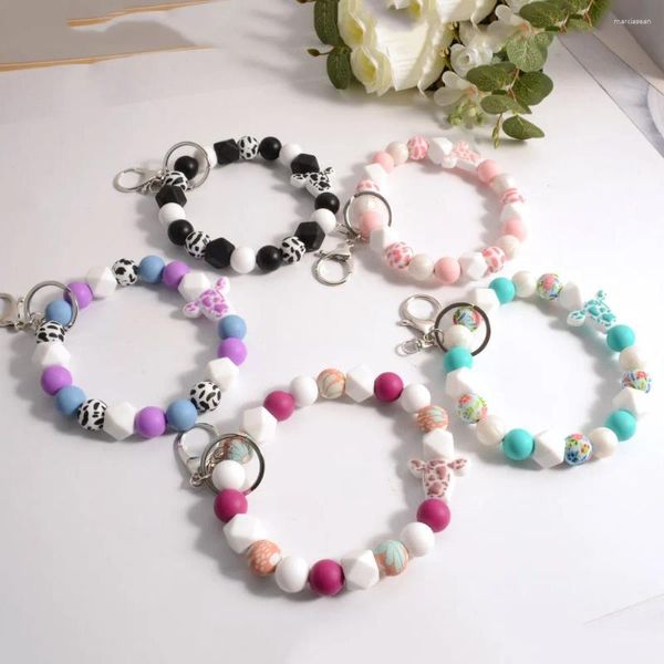 Porte-clés Bracelet personnalisé Silicone perle stéthoscope extensible bracelet bracelet porte-clés avec porte-clés cadeau pour enseignant maman