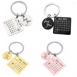 Porte-clés personnalisé calendrier personnalisé porte-clés acier inoxydable gravé au Laser porte-clés Date spéciale anniversaire mariage anniversaire cadeau