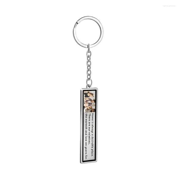 Porte-clés personnalisé personnaliser couleur po texte mot date anniversaire rectangulaire porte-clés cadeau pour femmes hommes famille porte-clés bijoux