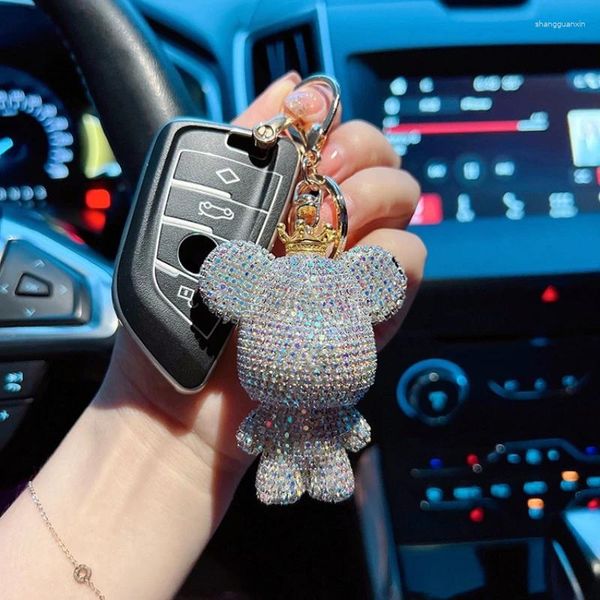 Llaveros Personalizado Rhinestone Oso Llavero Mujer Llavero para la llave del coche Lindo Anime Mujeres Bolsa Colgante Titular de lujo Pareja