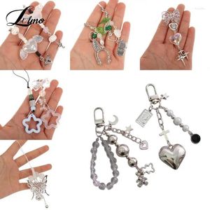 Sleutelhangers Telefoon Charme Riem Y2K Sleutelhanger Kawaii-Schattige Hanger Sieraden Sleutelhanger Lanyard String Zwarte kruisboog kralenketting voor vrouwen meisje