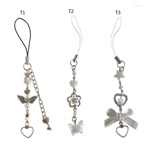 Porte-clés téléphone sangle Y2K charme porte-clés étoile nœud papillon pour femmes filles Halloween bijoux faits à la main ornement