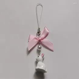 Porte-clés Charms de téléphone coquette rose avec nœuds | Charme Mignon Fille Douce Esthétique