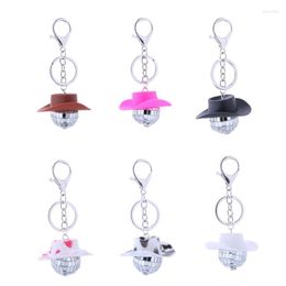 Sleutelhangers Roze Cowgirl CowBoy Hoed Auto Charm Achteruitkijkspiegel Opknoping-Disco Ball-Bling Sleutelhanger Western Accessoires Tas Decoratie