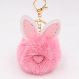 Llaveros Pink Ear Fur Ball Llavero Pu Leather Metal Golden Bag Accesorios Regalo para niñas