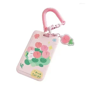 Llaveros Pink Flower Tulip Card Case Llavero Llavero Lanyard Girl Cute Fun ID Pass Badge Soporte para teléfono Anti-pérdida Loops elásticos X317