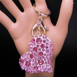 Porte-clés Rose Coeur Porte-clés Pour Fille Strass En Alliage De Métal Porte-clés Titulaire Sac De Voiture Accessoires Amour Fête Des Mères Cadeau Bijoux Llaveros