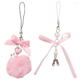 Keychains Ball Ball Bowknot suspendu pendent Sweet Phone Sang Sac Decoration Portable Y2K Lanyard pour filles femmes H9ed