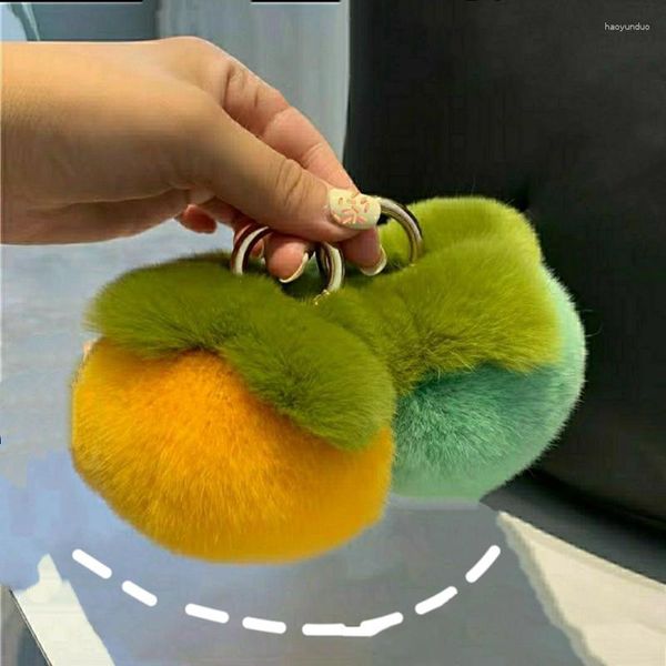 Llaveros Bola de peluche Mini llavero falso Lindo juguete de caqui dulce Mochila colgante Mujer Llave de coche Anillo de metal Adornos Regalo de niña