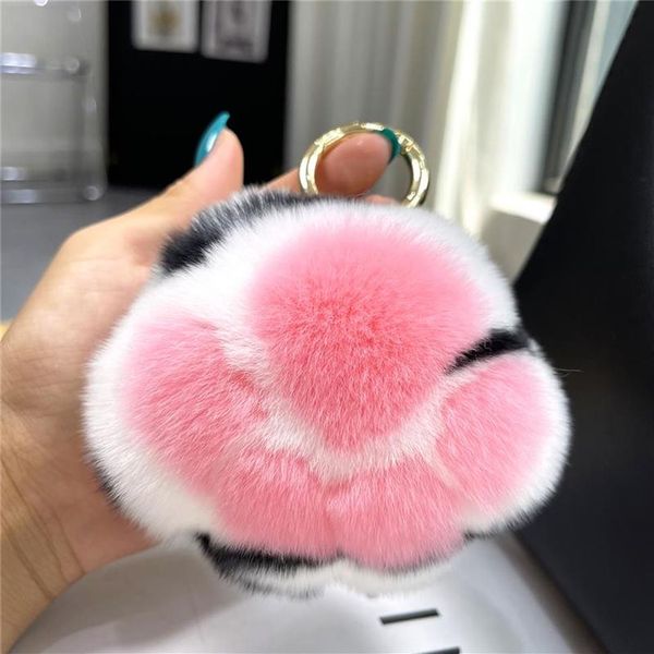 Porte-clés en peluche boule véritable Rex fourrure porte-clés griffe de chat femmes sac pendentif mignon jouet suspendu ornements voiture porte-clés ours bibelots220q